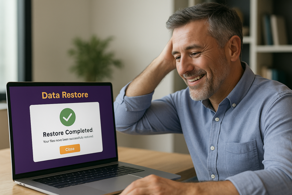 Business user relieved after successful backup restore
