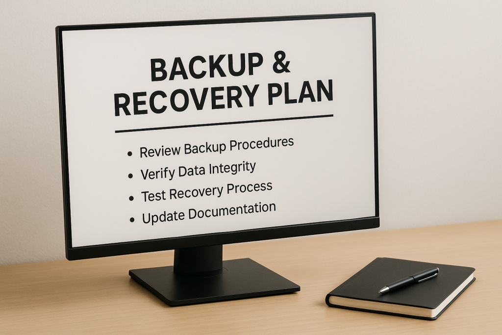 computer monitor showing backup checklist