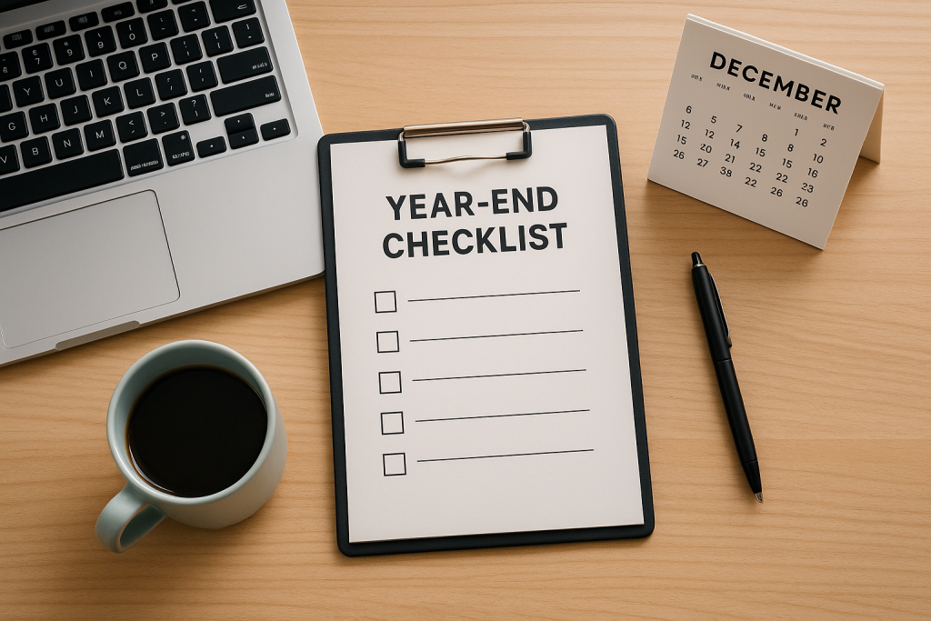 Clean desk with December Checklist
