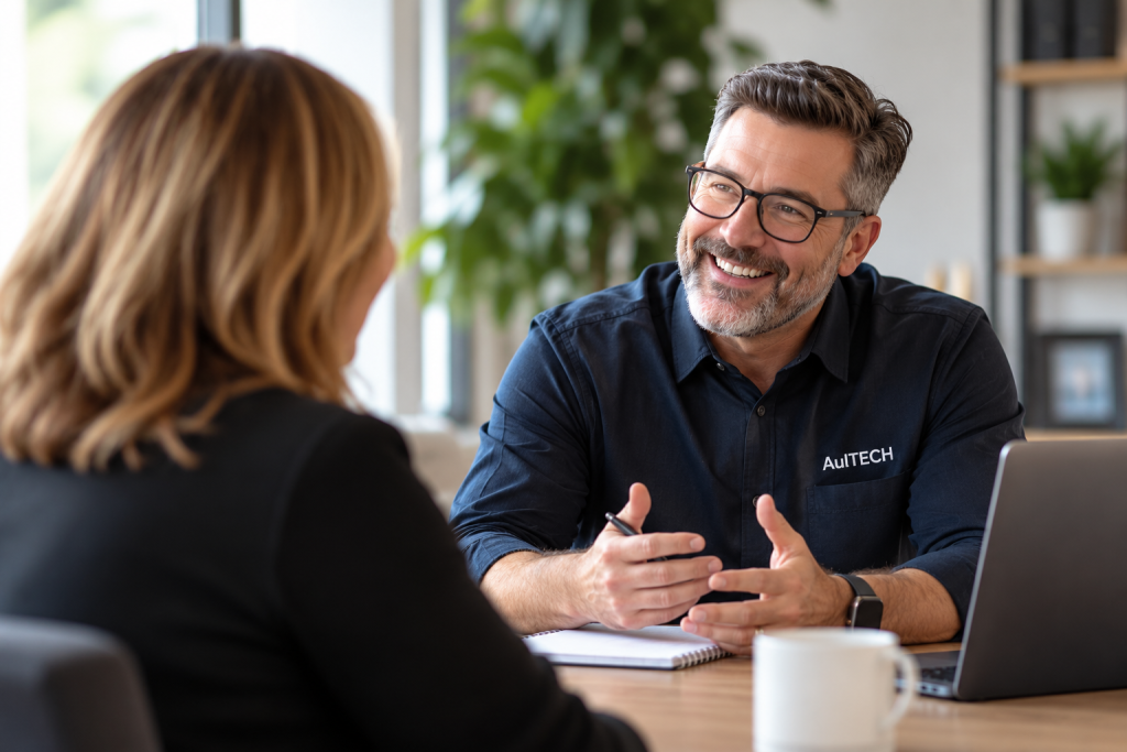 Warm conversation between AulTECH and business owner